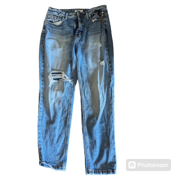 edgely Denim - Edgely Women's Distressed Jeans Mom Jeans Size 10 Grommet Details